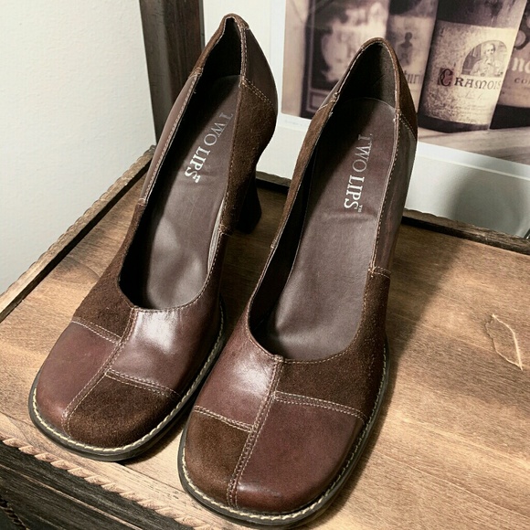 Two Lips square toe chocolate brown heels - Picture 2 of 5